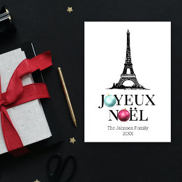 Cartão De Festividades Joyeux Noel Paris Eiffel Torre Natal