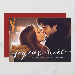 Cartão De Festividades Joyeux Noël Rustic Script Photo de Natal