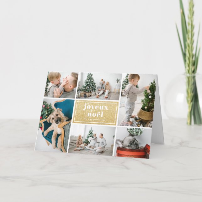 Cartão De Festividades Joyeux Noël Typografia Glitter Fotografia Colagem (Frente)