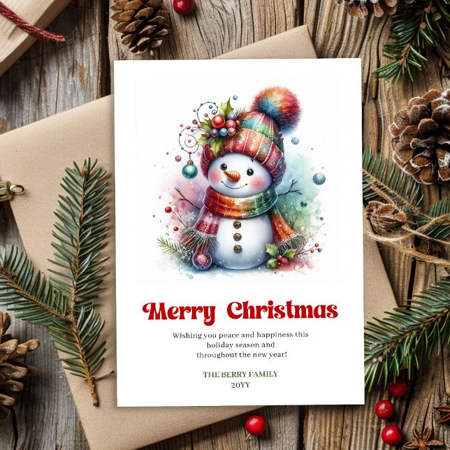 Cartão De Festividades Joyful cartoon snowman festive watercolor Xmas  (Joyful cartoon snowman festive watercolor Xmas digital)