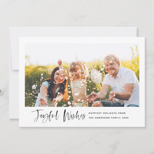 Cartão De Festividades Joyful Deseja Foto Mínima de Script Moderno (Frente)