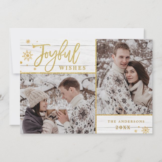 Cartão De Festividades Joyful Dourado Frame Moderno Script 2 PHOTO Saudaç (Frente)
