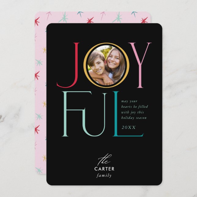 Cartão De Festividades JOYFUL FAMILY PHOTO modern elegant icon colorful 2 (Frente/Verso)