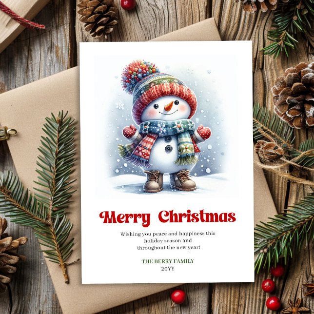 Cartão De Festividades Joyful funny snowman minimalist holiday greeting  (Joyful funny snowman minimalist holiday greeting printable)
