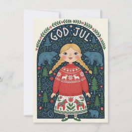 Cartão De Festividades Joyful Girl In Red Sweater