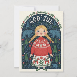 Cartão De Festividades Joyful Girl In Red Sweater