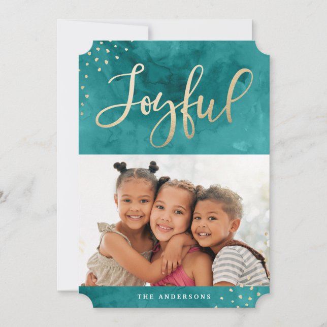Cartão De Festividades Joyful Gold | Holiday Photo Card (Frente)