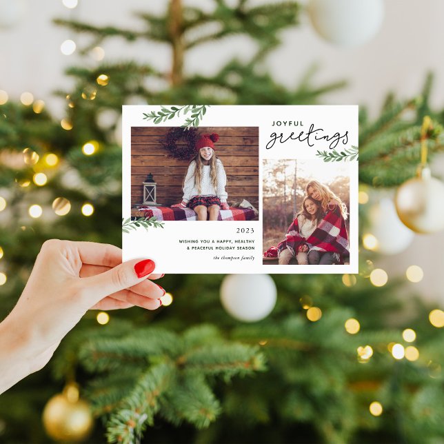 Cartão De Festividades Joyful Greetings | Greenery Branches 2 Photo (Criador carregado)