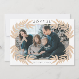 Cartão De Festividades Joyful Leaves Paper Holiday Photo Card