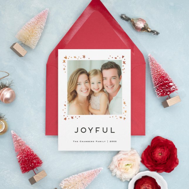 Cartão De Festividades Joyful Modern Hearts and Snowflakes Holiday Design (Criador carregado)