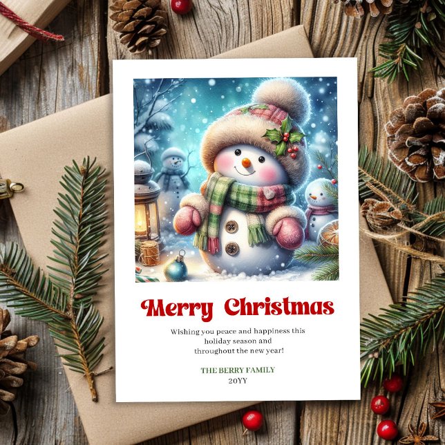 Cartão De Festividades Joyful printable Christmas snowman watercolor (Joyful printable Christmas snowman watercolor)