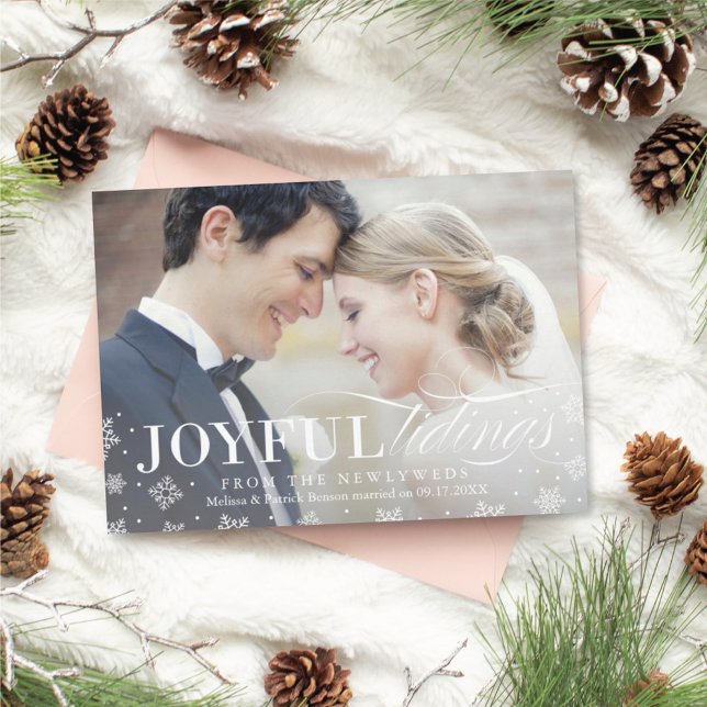 Cartão De Festividades Joyful Tidings Newlywed First Christmas Card (Criador carregado)
