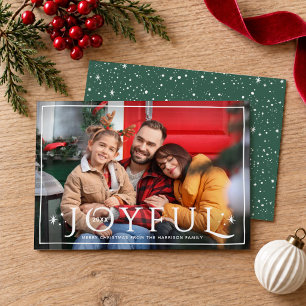 Cartão De Festividades Joyful Twinkle Lights and Stars Dark Green Photo