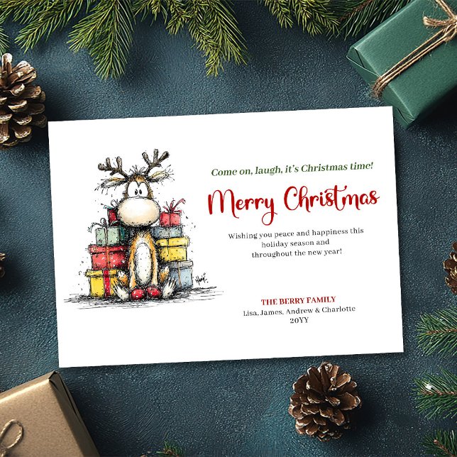 Cartão De Festividades Joyful Whimsical Reindeer Holiday Greeting Card (Joyful Whimsical Reindeer Holiday Greeting Card)