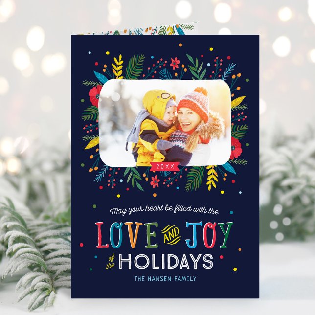 Cartão De Festividades Joyful Whimsy Folded Holiday Photo Greeting Card (Criador carregado)