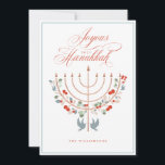 Cartão De Festividades Joyous Hanukkah Festivo Menorah Candle Foto<br><div class="desc">Joyous Hanukkah, mande seus desejos de Chanucá para sua família e amigos com nosso belo cartão com fotos personalizável. Nossa design apresenta nossa linda vela menorah desenhada à mão em ouro falso rosa, decorado com lindos florais e folhas festivos. Os pombos também estão incorporados a esta bela design inspirada em...</div>