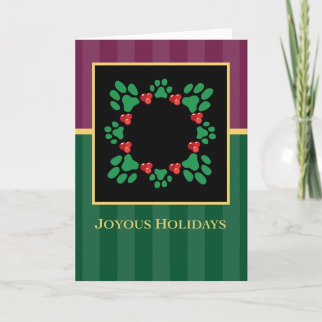 Cartão De Festividades Joyous Holidays Paw Print Wreath Greeting Card (Frente)