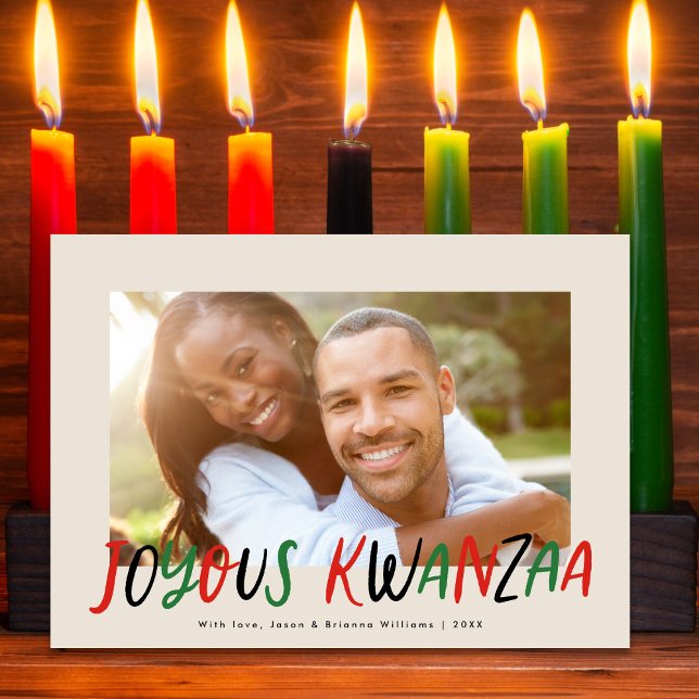 Cartão De Festividades Joyous Kwanzaa Modern - Foto com Letra Escrita (Criador carregado)