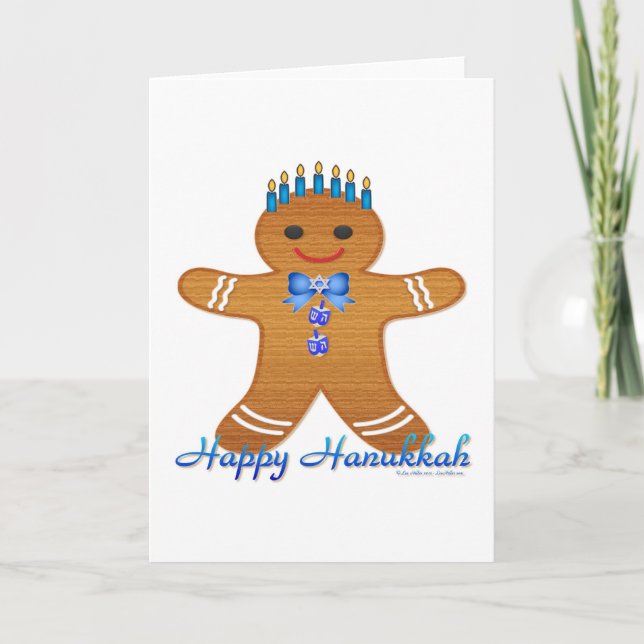Cartão De Festividades Judaica Hanukkah Gingerpão Man Menorah (Frente)