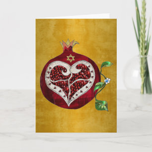 Cartão De Festividades Judaica Pomegranate Heart Hanukkah Rosh Hashanah