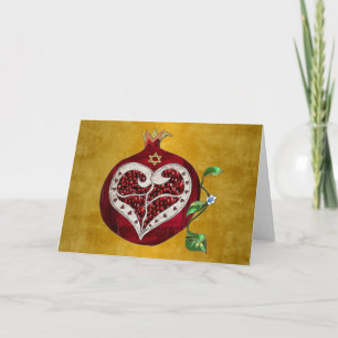 Cartão De Festividades Judaica Pomegranate Heart Hanukkah Rosh Hashanah