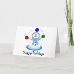 Cartão De Festividades Juggler Snowman<br><div class="desc">Um bonitinho malabarista com bolas coloridas de malabarismo.</div>