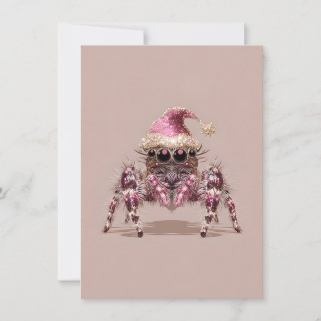 Cartão De Festividades Jumping Spider Pink Christmas Cards (Frente)