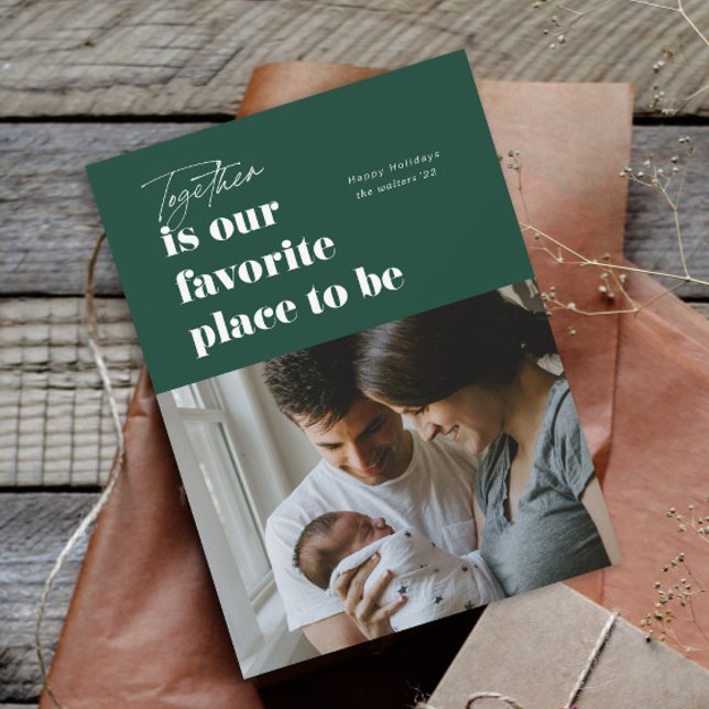 Cartão De Festividades Juntos é nosso lugar favorito 4 Foto (Simple together is our favorite place to be 4 photo christmas holiday cards.)