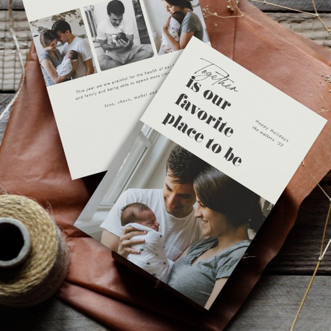 Cartão De Festividades Juntos é nosso lugar favorito 4 Foto (Simple together is our favorite place 4 photo christmas holiday cards.)