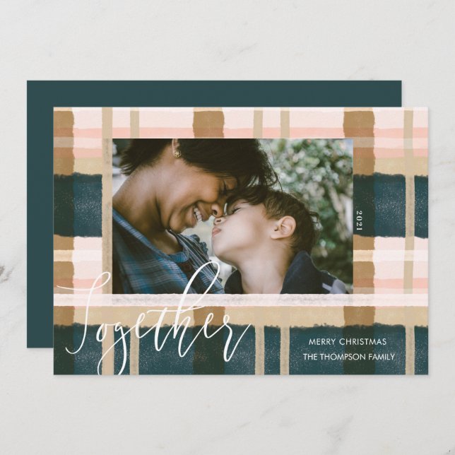 Cartão De Festividades Juntos Foto de Xadrez de Aquarela Verde Moderna (Frente/Verso)
