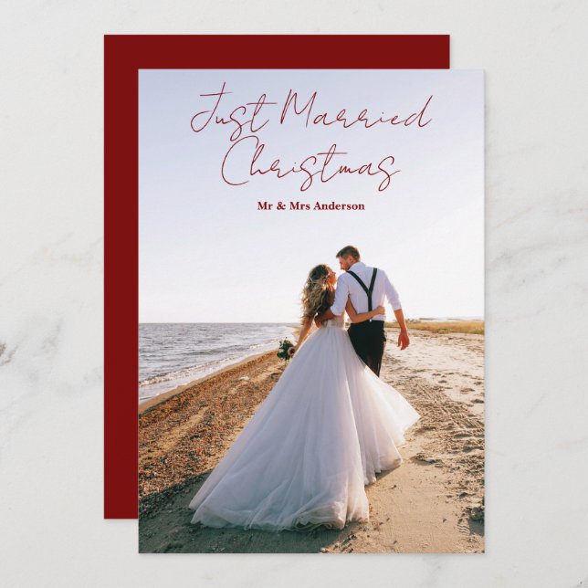 Cartão De Festividades Just Married Christmas Greetings Customize Photo (Frente/Verso)