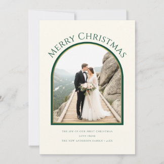 Cartão De Festividades Just Married Newlywed Couple Arch Photo Christmas