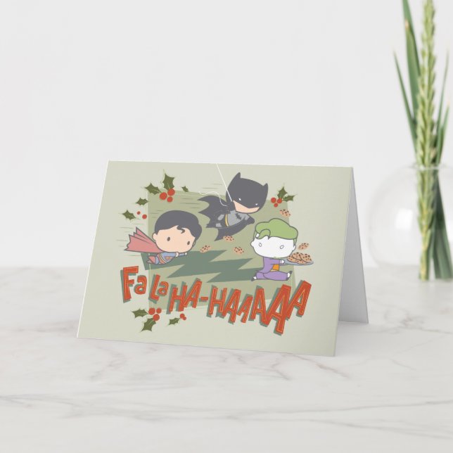 Cartão De Festividades Justice League Chibi Holiday Cookie Chase (Frente)