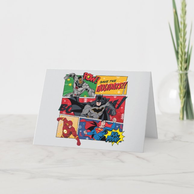 Cartão De Festividades Justice League "Save the Holidays!" (Frente)