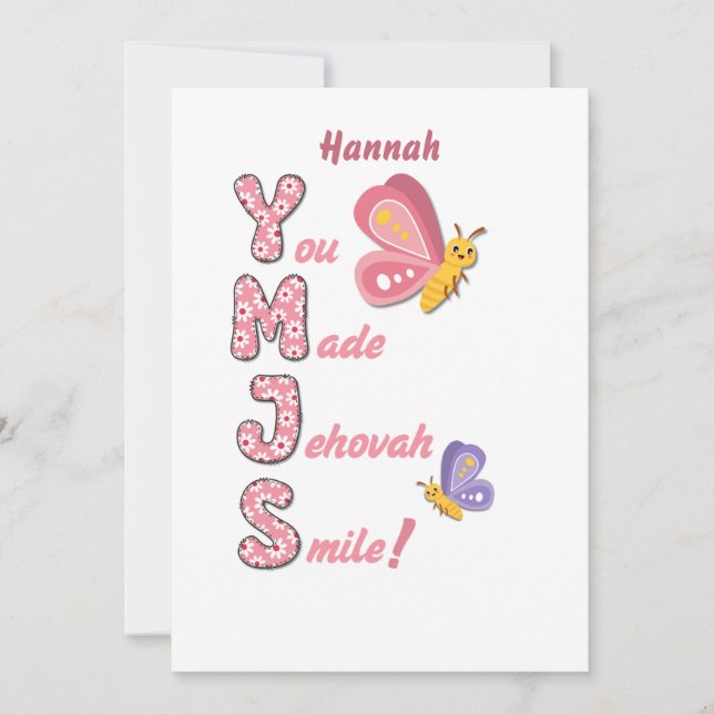 Cartão De Festividades JW Card para irmãs jovens "Você fez Jeová sorrir" (Frente)