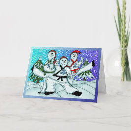 Cartão De Festividades Karate Christmas Snowmen Greeting Card