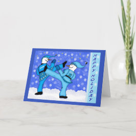 Cartão De Festividades Karate Kicking Snowmen Holiday Greeting Card