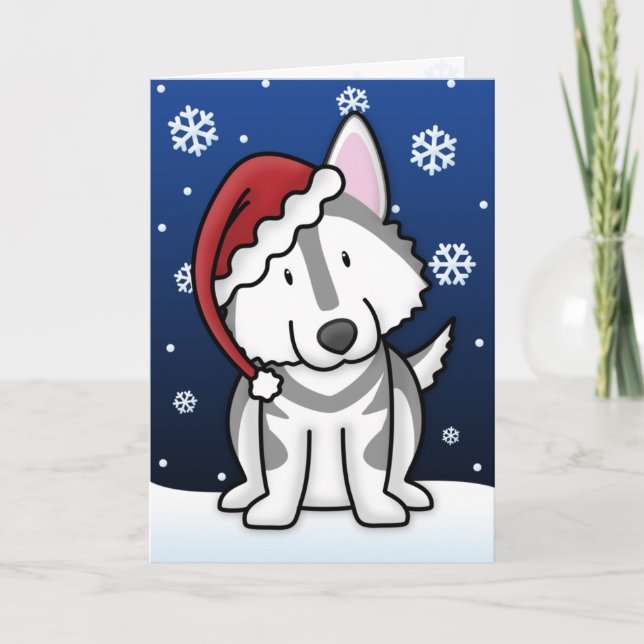 Cartão De Festividades Kawaii Alaskan Malamute Christmas Card (Frente)