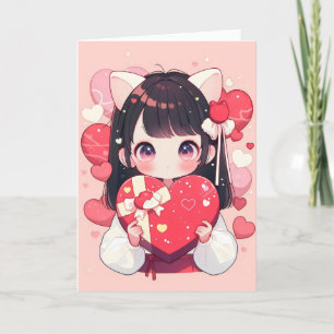 Cartão De Festividades Kawaii ama anime catgirl