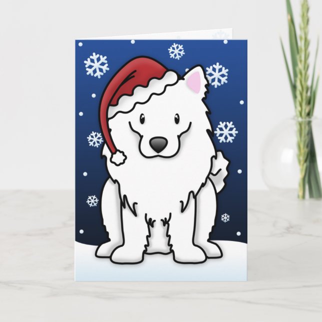 Cartão De Festividades Kawaii American Eskimo Dog Christmas Card (Frente)