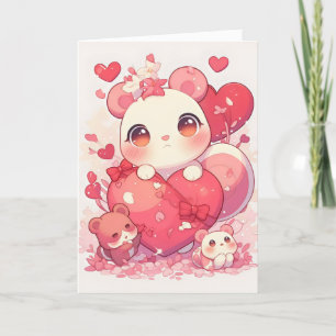 Cartão De Festividades Kawaii Bears Heart Love