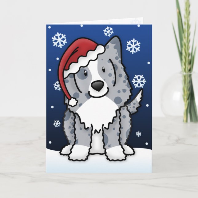 Cartão De Festividades Kawaii Blue Sheltie Christmas Card (Frente)