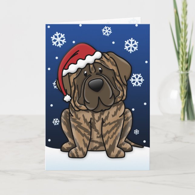 Cartão De Festividades Kawaii Brindle Mastiff Christmas Card (Frente)