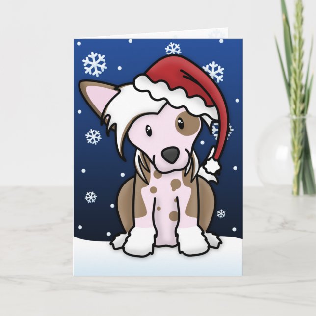 Cartão De Festividades Kawaii Chinese Crested Christmas Card (Frente)
