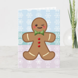Cartão De Festividades Kawaii Gingerbird Man & Snowflakes