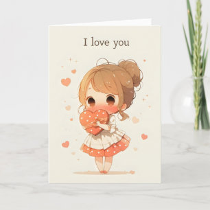 Cartão De Festividades Kawaii Girl Anime Eu Te Amo