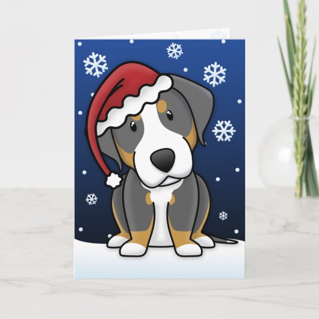 Cartão De Festividades Kawaii Greater Swiss Mountain Dog Christmas Card (Frente)