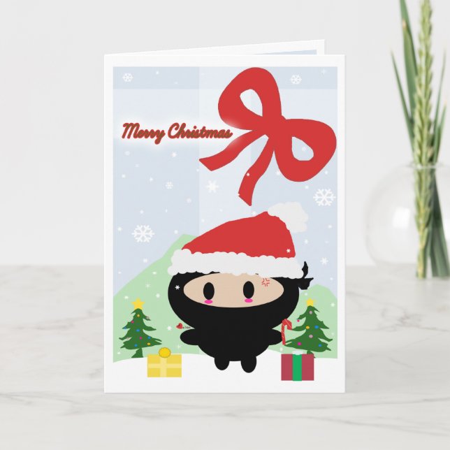 Cartão De Festividades Kawaii Ninja Christmas Card (Frente)