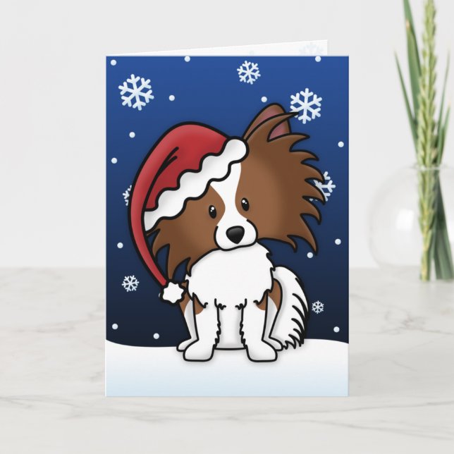 Cartão De Festividades Kawaii Papillon Christmas Card (Frente)