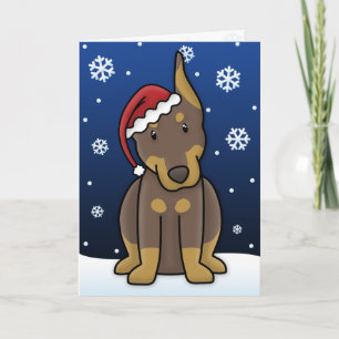 Cartão De Festividades Kawaii Red Doberman Pinscher Christmas Card
